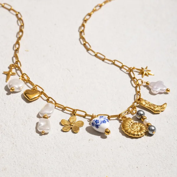 Irregular Pearl Flower Pendant Necklace - Image 4
