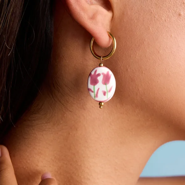Minimalist Colorful Flower Hoop Earrings - Image 5