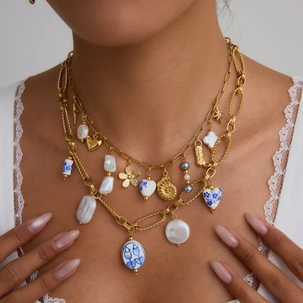 Irregular Pearl Flower Pendant Necklace - Image 2