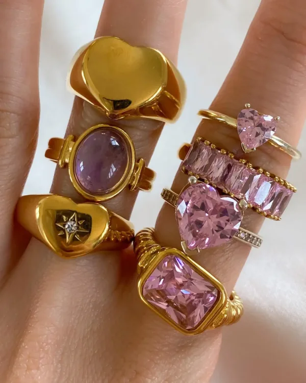 Pink Cubic Zirconia Gold Ring - Image 2
