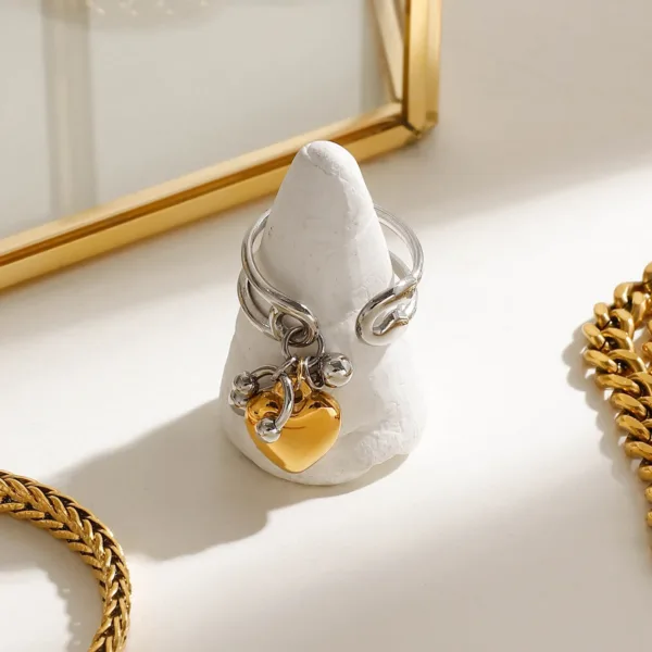 Gold Heart Pendant Opening Ring - Image 4