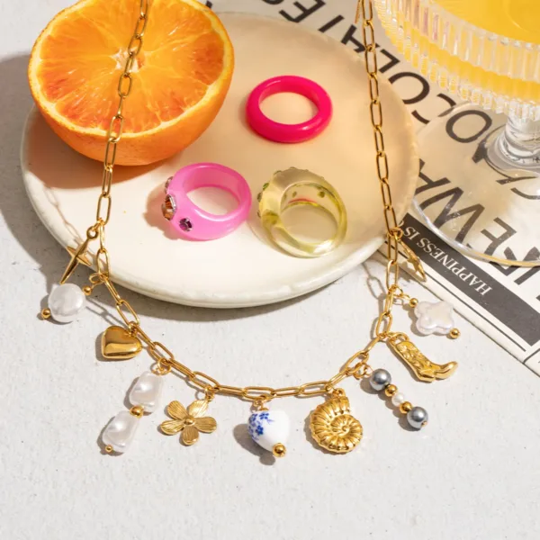 Irregular Pearl Flower Pendant Necklace - Image 5