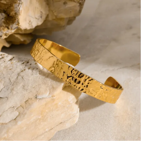 Hammered Stainless Steel Bangle Bracelet - Image 6