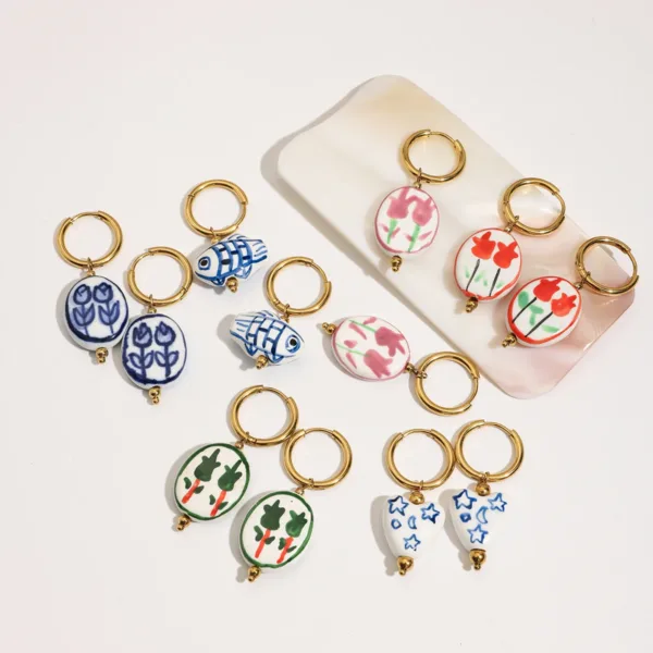 Minimalist Colorful Flower Hoop Earrings - Image 2