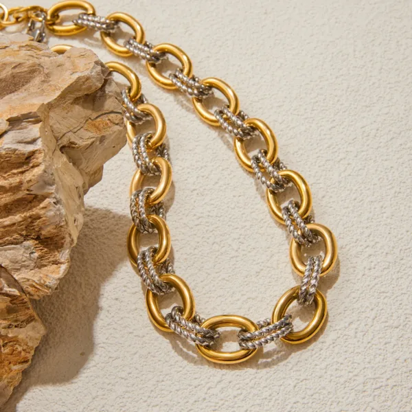 Two Color Stainless Steel Necklace - Image 6