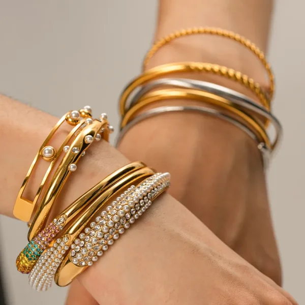 Trendy Geometric Stainless Steel Bangle - Image 2