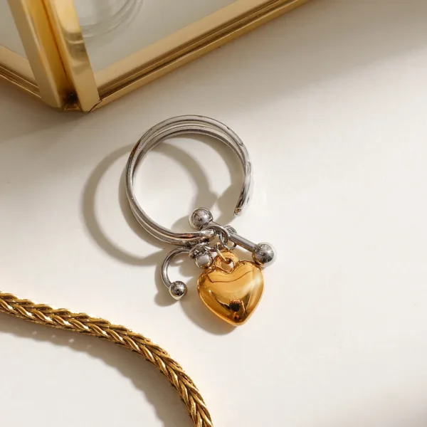 Gold Heart Pendant Opening Ring - Image 6