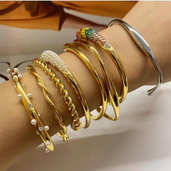 Trendy Geometric Stainless Steel Bangle - Image 6