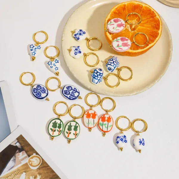 Minimalist Colorful Flower Hoop Earrings - Image 3